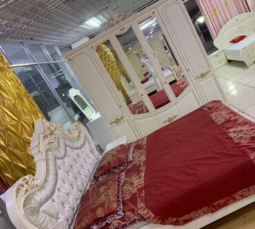 спальний гарнитур продам: Уктоочу бөлмө гарнитуру, Колдонулган, Эки кишилик керебет, Эки ярустуу керебет, Шкаф, Белоруссия, Жыгач, Акылуу жеткирүү, түсү - Саргыч боз