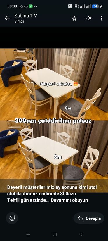 угловой журнальный столик: *Dəyərli müştərilərimiz ay sonuna kimi stol stul dəstirimiz endirimle