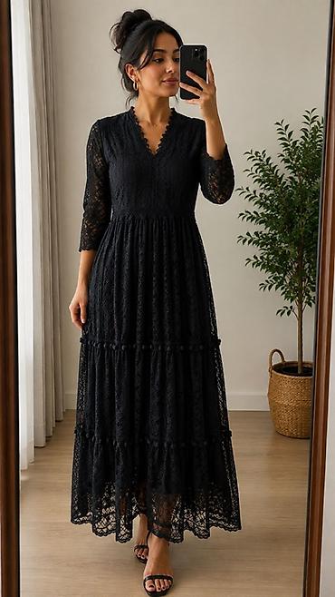 - Parça: Tam krujeva (naxışlı), astarlı - Rəng: qara - Stil: Zərif