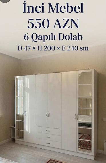 6 stul: Yeni, 6 qapı, Güzgülü, Ağ, Açılan, Düz dolab — 1