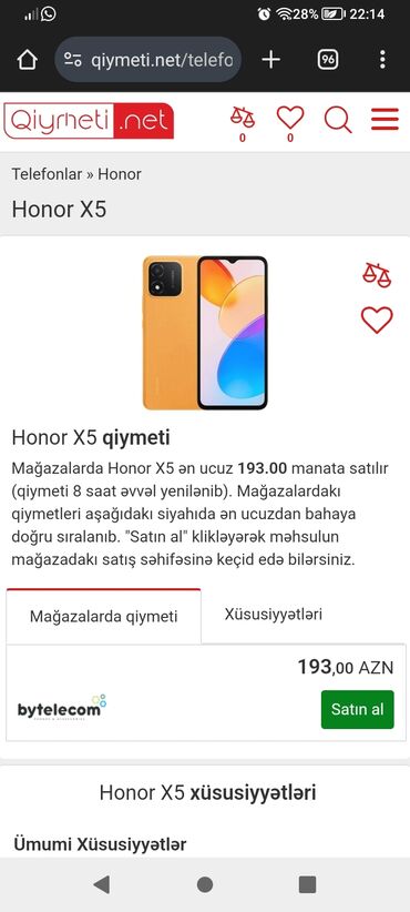 Honor: Honor X5, 32 GB, rəng - Qara, Sənədlərlə, Zəmanət