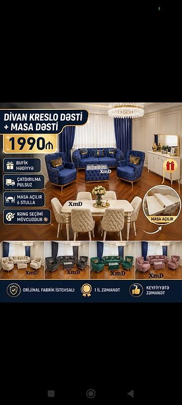 qədimi masa: Divan-kreslo dəsti + masa dəsti - Qiymət: 1990₼ - Komplekt: 1 divan — 1