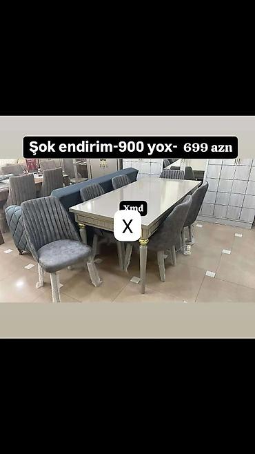 Yemək otağı dəsti – masa və stullar - Rəng: boz tonlarda, neytral və
