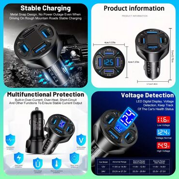 qapi ucun bezekler: Avtomobil üçün USB ŞARJ cihazı. 4-ü 1-də 4 PORTLU 3.1A Sürətli