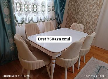 isti su: Yemək otağı üçün masa və 6 stul dəsti - Masa: Ağ rəngdə, yumşaq — 1