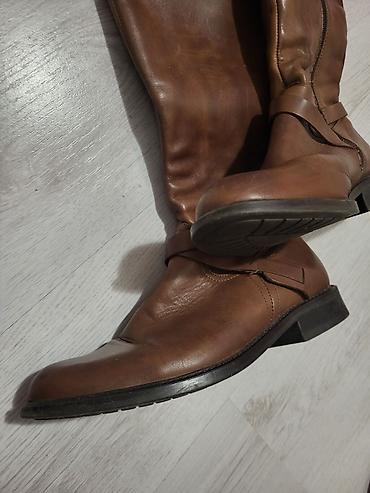 martens cena: Ženske kožne čizme do kolena – braon - Materijal: prirodna koža — 7