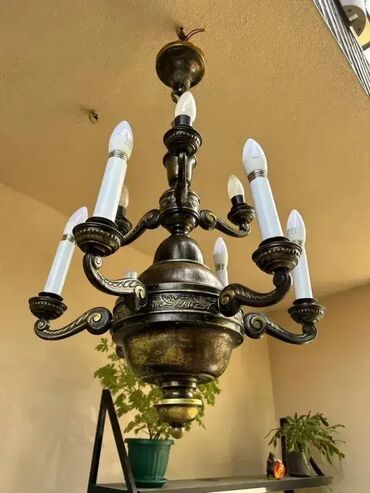 RS - Antique Chandeliers: Stari mesingani luster - 9 sijalica - MOGUĆ PREVOZ U dobrom stanju 💎 — 10