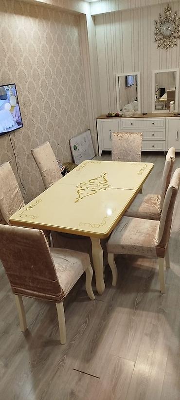 Qonaq otağı üçün, İşlənmiş, Açılan, Dördbucaq masa, 6 stul