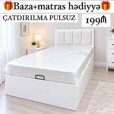 Ağ rəngli modern çarpayı dəsti – baza + hədiyyə matras - Minimalist