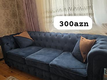 Divanlar: Tünd mavi rəngdə klassik dizaynlı divan. - Chesterfield üslubunda — 1