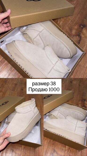 зимние сапоги: Ugg-ботинки (модель с укороченным голенищем), светло-бежевый цвет