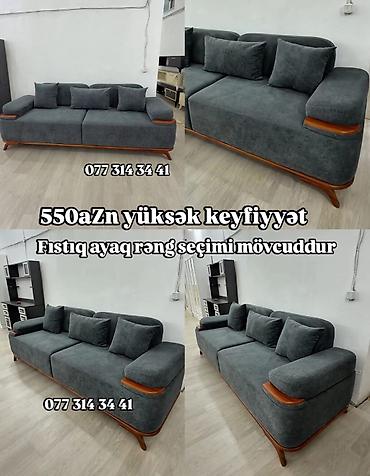 - 3 nəfərlik dəbli divan - Rəng: tünd boz parça - Komplekt: 4 ədəd