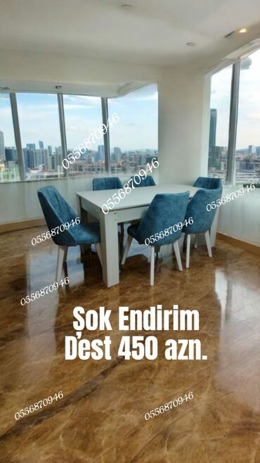 Masa və oturacaq dəstləri: Qonaq otağı üçün, Yeni, Açılmayan, Dördbucaq masa, 6 stul — 11