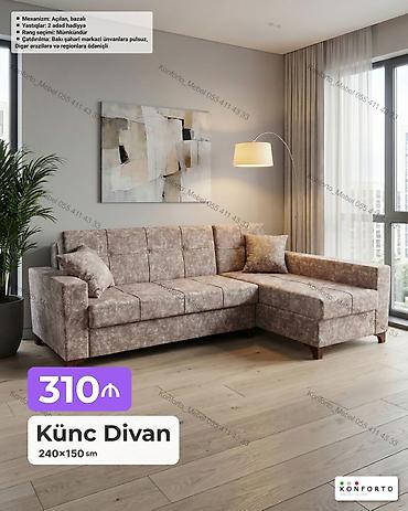 Ev və bağ: Künc divan – 240×150 sm - Mexanizm: açılan, bazalı (yataq funksiyalı — 1