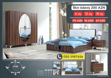 Yataq otağı dəstləri: 2 təknəfərlik çarpayı, Dolab, Termo, 2 tumba, Azərbaycan, Yeni — 3