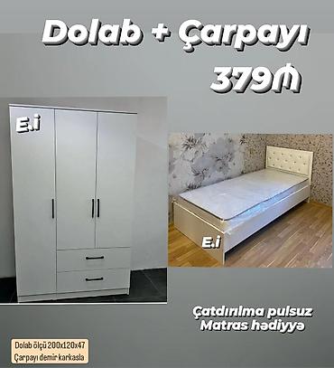 Dolab + çarpayı dəsti - Rəng: ağ - Dolab: 3 qapılı, 2 alt çekmece;