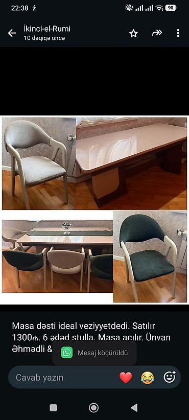 Masa dəsti ideal veziyyetdedi. Satılır 1300₼. 6 ədəd stulla. Masa lalafo.az -da Masa dəsti ideal veziyyetdedi. Satılır 1300₼. 6 ədəd stulla. Masa