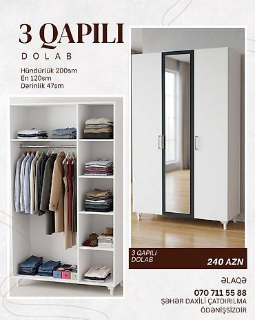 imperial mebel: 3 qapılı geyim dolabı Ölçülər: - Hündürlük: 200 sm - En: 120 sm - — 1