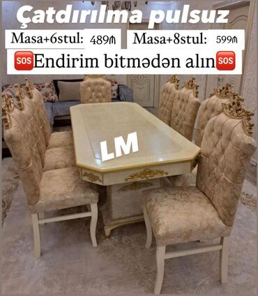 прозрачный стол: Qonaq otağı üçün, Açılmayan, Dördbucaq masa, 6 stul