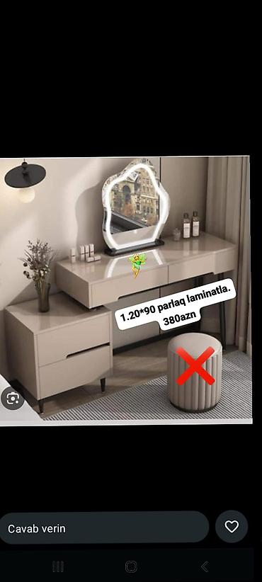 işıqlı güzgü: Tualet masası və güzgü dəsti - Ölçü: 1.20 × 90 sm - Material: parlaq — 1