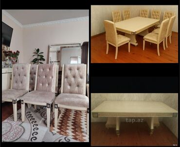 Sifarişlə masa və oturacaq dəstləri: Qonaq otağı üçün, İşlənmiş, Kvadrat masa, 6 stul