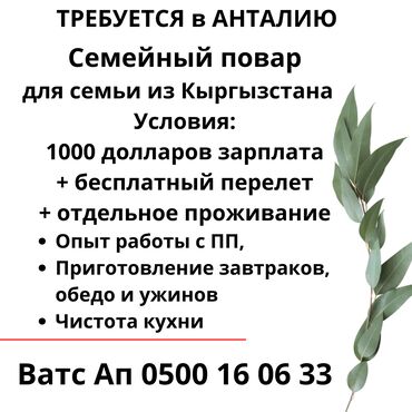 немецкий язык: В Анталию требуется повар в семью из 5ти человек. В семью из