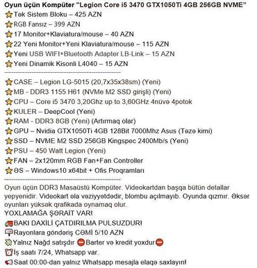 Masaüstü kompüterlər və iş stansiyaları: Oyun üçün Kompüter "Legion Core i5 3470 GTX1050Ti 4GB 256GB NVME” ⭐Tək -da lalafo.az — 2 Masaüstü kompüterlər və iş stansiyaları: Oyun üçün Kompüter "Legion Core i5 3470 GTX1050Ti 4GB 256GB NVME” ⭐Tək — 2