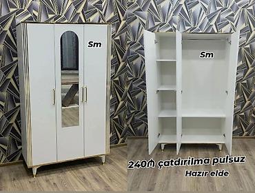 Dolablar: 3 qapılı paltar şkafı - Rənglər: ağ və krem - Ön qapıda böyük güzgü — 3