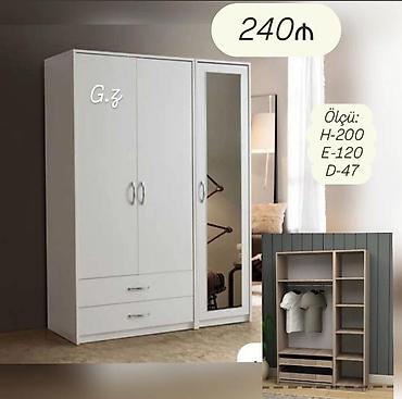 refli: Ağ rəngli 3 qapılı paltar şkafı, güzgülü model. - Ölçü: H-200 sm — 1