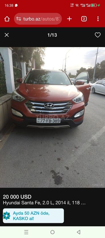 kia hyundai oluxana: Hyundai Santa Fe: 1.9 л | 2014 г. Внедорожник