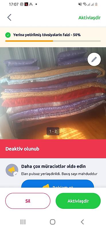 yorgan doşək: Yorgan-döşək və balış dəsti - Rəngarəng, naxışlı parçalardan tikilmiş — 1