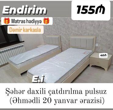 Masalar və oturacaqlar: *Tək nəfərlik Çarpayı - 155AZN💥* ✔️ Ölçü 200x90 ✔️ *Şəhər daxili