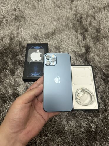телефоны телефоны: IPhone 12 Pro, Колдонулган, 512 ГБ, Pacific Blue, Кабель, Куту, 78 %