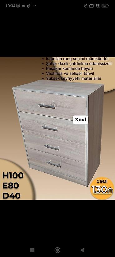 Dörfəli komod – 4 çekmecəli, müasir dizayn. Ölçülər: H100 x E80 x D40 — 1