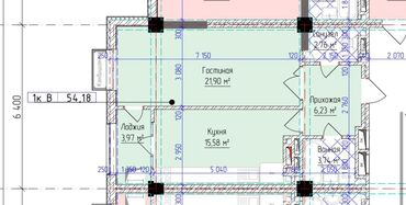 квартира васток5 чуй: 1 комната, 54 м², Элитка, 5 этаж, ПСО (под самоотделку)