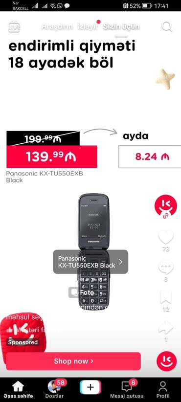 сотовый телефон fly ff181: Panasonic
Yenidir
Əsl qiyməti 140 manatdır