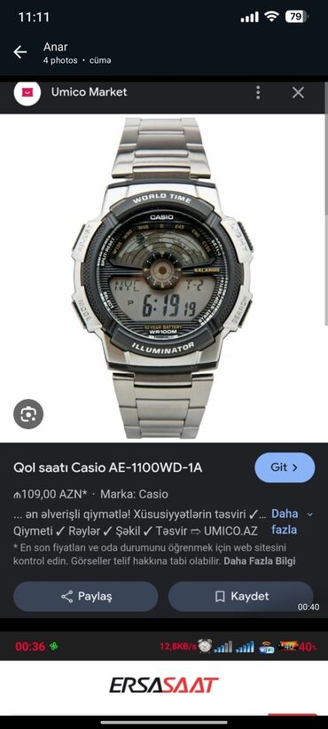 kişi qol saati: Orginal Casio Saat Az İşdənib Yaxşi vəzyətdədir 50 Azn satlir Real