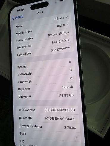 cena oled tv: Apple iPhone 15 Plus, 128 GB – Plava boja - Model: A3094 - Ekran — 5