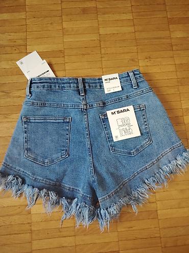 teksas jakne kratke: M’Sara denim šorts sa resama i kristalnim aplikacijama *poobim kukova — 2