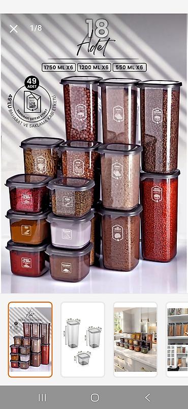acar desti satisi: Mətbəx üçün 18 ədəd saxlama qabı seti - Həcm və say: 1750 ml x6, 1200 — 1