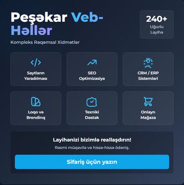 вакансия менеджер интернет магазина: Mobil tətbiqlərin hazırlanması, Veb saytların hazırlanması, SEO | Domen, Hosting