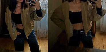 kurtka oğlan: Oversize qısa bomber üslublu jaket - Rəng: bej (neytral ton, müxtəlif — 1