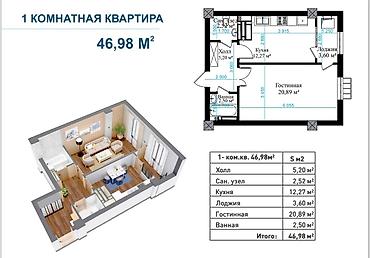 авангард билдинг: 1 комната, 47 м², Пишпек Элитка, 8 этаж, ПСО (под самоотделку) — 6