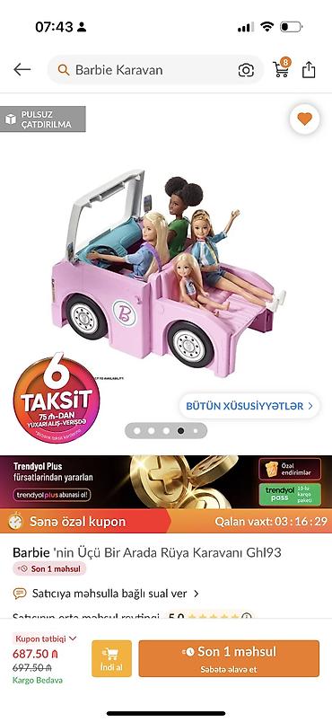 dendi oyun: Orgınal barbıe karavan,540manata alınıb,tezedır,qiymet yaxilib — 5