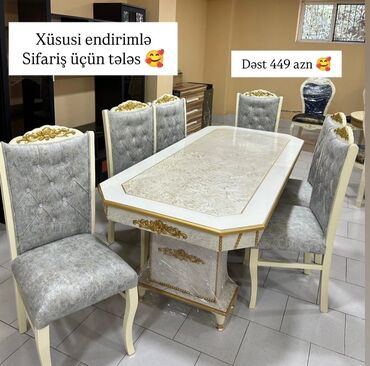 Yataq otağı dəstləri: Qonaq otağı üçün, Yeni, Açılmayan, Dördbucaq masa, 6 stul