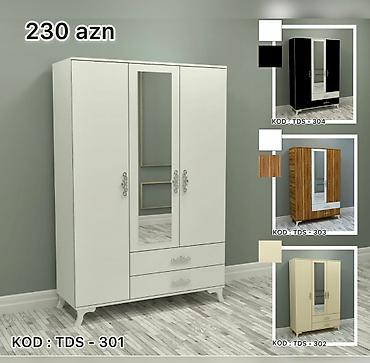 Üç qapılı paltar şkafı – KOD: TDS-301 - Klassik dizayn, ortada böyük