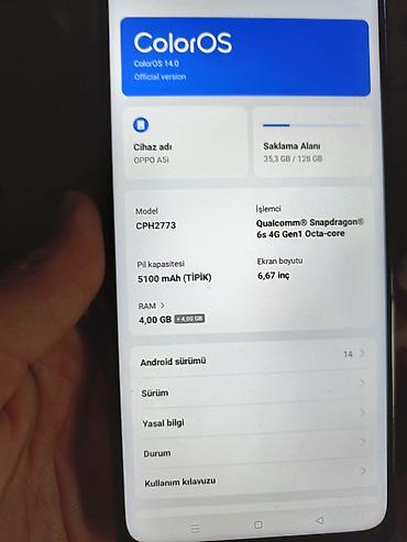 oppo a5i: Oppo A5i 128/4+4gb ram bir ayin telefonudu sinigi yoxdu orginal — 1