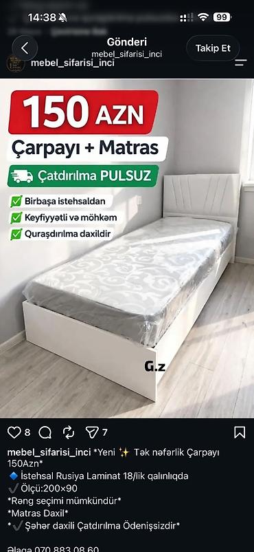 210: - Geyim şkafı, ölçü: 200×90×45 sm - Qiymət: 210 ₼ (şəkildə göstərilib) — 2