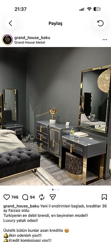 mdf panel: Luxury Yataq Otağı Dəsti - Zərif qızılı detallar və tünd boz rəng — 1