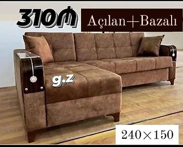 divan yataq: Açılan və bazalı künc divan - Ölçü: 240 × 150 sm - Rəng: qəhvəyi - — 1